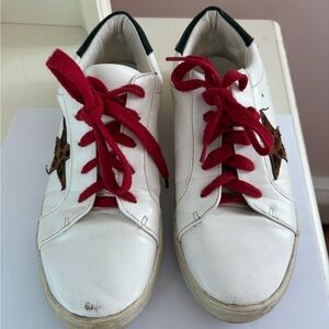 White Tennis Sneaker w/ Red Laces & Cheetah Star Print